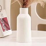 Hanaomaoyi 20cm White Matte Round Ceramic Vase, Modern Boho Decorative Flower Vase for Living Room, Bedroom