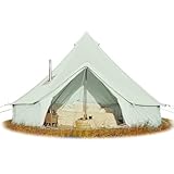 Cotton Canvas Bell Tent - Glamping Yurt with Stove Jack, Waterproof and Breathable Cotton, 4 Season Tent with Zipped Removable Floor (Pea Green, Diameter 3M)