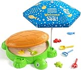 HYES Turtle Sandbox Sand Pit with Lid, Adjustable Umbrella, Beach Toys for Toddler 3-5, Sandpit for Children with Cover Suit, Kids Sand Pit Toys Summer Gifts for Indoor Outdoor Garden
