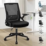 ELFORDSON Ergonomic Office Chair, Mid-back Desk Chairs for Home Office, Height Adjustable Swivel Mesh Computer Chair with Flip-up Armrests and Lumbar Support, Black