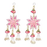 Set of 2 Door Hanging with Artificial Rose Flower Madeup of MDF Cloth Flower Wooden Beads for Home Wall Temple Door Hanging Indian Traditional Diwali Decorations Festival Decor(Size:-16"X5") (Pink)