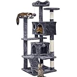 Yaheetech 138.5cm Cat Tree Tower Scratching Posts Multilevel Cat Climbing House with Condos & Ladder Pet Activity Centre for Indoor Kittens, Dark Grey
