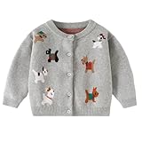 Fohuanky Baby Cotton Cardigan Toddler Embroidered Animal Mushroom Knit Jumper Spring Autumn Sweater Outwear for 6-24 Months (UK, Age, 9 Months, 12 Months, Puppies)