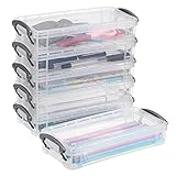 BTSKY 6 Pack Stackable Translucent Pencil Box - Office Supplies Storage Organizer Box, Brush Painting Pencils Storage Box Watercolor Pen Container Drawing Tools