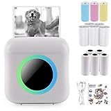 Mini Photo Printer with 7 Colour Light, Portable Thermal Printer Compatible with iOS & Android, USB Rechargeable Pocket Printer with 1 Sticker and 13 Rolls of Printing Paper (White)