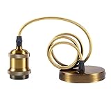Sevenpers Light Fittings Ceilings, E27 Vintage Bright Brass Pendant Light Fitting Lamp Holder with Ground Wire and 90cm Braided Cable