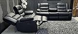 Roma Leather Recliner Sofa with Cupholders - 3+2 Seater Sofa - Black (3+2 Seater) (107)