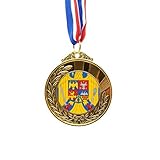 Romania National Emblem Country Gold Award Winner Medal First Place Ribbon
