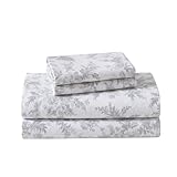 Laura Ashley - King Sheet Set, Cotton Flannel Bedding, Brushed for Extra Softness & Comfort (Vanessa Grey, King)