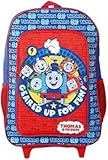 NMB Fashion Foldable Kids Travel Trolley Backpack - Wheeled Carry-On Suitcase Rucksack with Favorite Character Design for Children (Deluxe Thomas Geared Up for Fun Trolley)