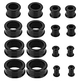 LORSENG 16 PCS Ear Stretching Kit Soft Silicone Ear Tunnels Gauge Earrings, Double Flared Saddle Earring Ear Ring Stretcher Piercing Stretcher Plugs Ear Expanders Ear Spacers for Men Women (Black)