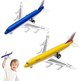 QhgPnt Aeroplane Toys, 2 Pcs Alloy Pull Back Toy Airplanes for Kids Ages 3-12, Durable Blue and Yellow Toy Aeroplanes, Fun Toy Plane Vehicles for Boys Girls, Birthday Gifts for Kids