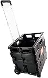 Black Plastic Folding Cart Trolley, Basket, Foldable Boot Cart for Supermarket Grocery, Shopping, Picnic, Laundry, with Wheels, Heavy Duty, Carry Up to 35 KGs