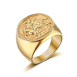 Joliernelle Sovereign Ring Gold for Men Stainless Steel St. George Dragon Slayer Signet Ring Size V 1/2