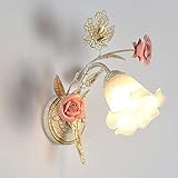 Night light,Rustic Flower-Shape Wall Light, Antique Bronze Metal Wall Lamp, Shabby Chic Bedroom Bedside Lamp, 2 Lights Glass Shade, Indoor Decoration Lighting for Living