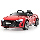 GYMAX Kids Ride on Car, 12V Battery Powered Licensed Audi Toy Car with Remote Control, Music, TF, MP3, USB, High/Low Speed, Slow Start & Safety Belt, Children Electric Vehicle for Boys Girls (Red)