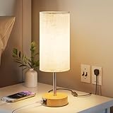 UPXNBOR Touch Bedside Lamps, Table Lamp for Bedroom and Living Room with USB-A & USB-C Charging Ports, 3-Way Dimmable Bedside Lamps, Linen Fabric Shade, (LED Bulb Included)
