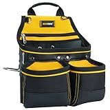 MELOTOUGH Carpenter Tool Pouch with 10 Pockets,Electrician,Framer Belt Bag,with Belt Clip，Tool Belt Pouch with Hammer Holder for Roofers,Constructors,Handyman,Electrician