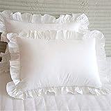 gshhd0 1 Pair of Pillowcases with Ruffles, White Shabby Chic Victorian Country Girl Vintage Pillow Cover Protector with Border Decorative