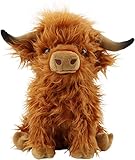 CREJOHY Highland Cow Plush Toy, 11in Highland Fluffy Cow Plush Cuddly Toys, Scottish Highland Cow Teddy Stuffed Soft Toys for Boys Girls Kids Birthday Gifts Age 3+