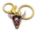 FizzyButton Gifts Rodeo Bull Gold Tone Keyring Key Ring and Lobster Clasp with Enamel Charm