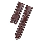 HMFANG 24mm 26mm Crocodile Pattern Genuine Bamboo Leather Watchband Compatible With Panerai Strap PAM441 Bracelet Butterfly Buckle Accessories(Brown White Line,24MM WITH LOGO_WITHOUT BUCKLE)