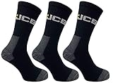 JCB Men's Work Socks - 3 Pack Multipack - Black - UK 6-11, EUR 39-46 (3 Pair Pack) with Added Elastane