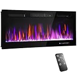 HOMCOM 107cm/42" Electric Fireplace, Ultra-Slim Wall Mounted and Recessed Electric Fire Heater with Adjustable Flame and Thermostat, Eco Mode, Auto Switch, Weekly and 24H Timer, Remote, 900W/1800W