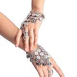 FSSTUD Belly Dance Wrist Bracelet Gypsy Jewelry Coin Bracelet Wrist Bangle Arm Cuff Bracelet Silver
