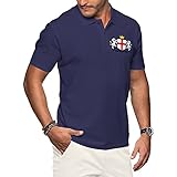 Purple Print House England Polo Shirts for Men Football Shirt 2021 Retro Cricket Rugby Supporters Cotton Embroidered Badge Crest Flag Lions, 3XL, Navy
