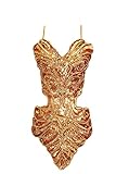 Grouptap Gold latin women dance fancy sequin backless ballroom star show dress top (no skirt) for tango samba rumba ladies outfit (Gold)