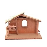 SHATCHI Small/Large Handmade Nativity Scene Birth Jesus Christ Wooden Stable and 10pcs/12pcs Figurine House Sculpture Christmas Decoration Xmas Décor, Multicolour, (30x19x10cm)