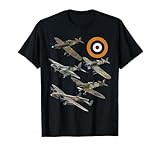 Military F&L Design Co. WW2 British Warplanes Lancaster Hurricane Spitfire Mosquito T-Shirt - Men's Unisex Classic Fit Multicolour Short Sleeve Graphic Tee - Aviation Themed - S