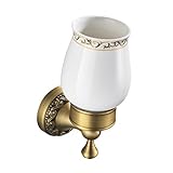 Embossed Antique Brass Wall Mounted Toothbrush Holder with Ceramic Cups