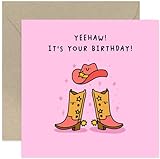 Old English Co. Funny Birthday Card for Female Friend - 'Yeehaw It's Your Birthday' Humorous Birthday Card for Her - Cowboy Birthday Card for Sister, Mum, Brother, Daughter | Blank Inside