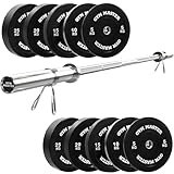 GYM MASTER Olympic Weight Lifting Bar & Black Bumper Weights Set - 4ft barbell + 150kg plates