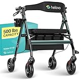 Helavo Heavy Duty All Terrain Walker - Extra Wide Bariatric Outdoor Rollator for Seniors - 500 lbs Weight Capacity