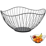 Black Metal Fruit Bowl Basket - Large Rust-Resistant Wire Fruit Holder for Kitchen Counter, Modern Home Decor & Table Centerpiece (deep)