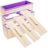 3 Pack Silicone Soap Molds, Rectangular Wooden Silicone Soap Mold Set, Soap Loaf Mold with Wooden Boxes & Lids for DIY Soap Craft Making Supplies (Purple)