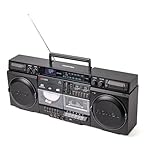 Roxel Camden Retro Cassette CD Player Boombox with DAB/FM Radio, Portable Vintage Player, BT 5.3, USB/TF/SD Playback, Mains Power, Headphone Jack, Vintage Design (Black)