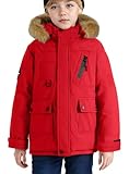 SEAUR Winter Parka Jacket Boys Hooded Warm Coat Zipper Fashion School Jackets Boys Windproof Clothes Thicken Red 12-13 Years