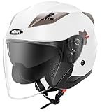 Motorbike Vespa Jet Helmet ECE - YEMA YM-627 Open Face Crash Chopper Cruiser Half Poilt Bobber Motorcycle Helmet with Sun Visor for Adult Men Women - White,M