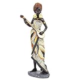 Vimtrysd 12'' African Sculpture Home Decor, Musician African Statues and Sculptures, Exotic Tribal Lady African Art Piece for Home Living Room Shelf Decor