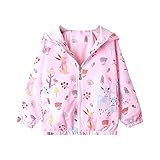 Bluesaly Toddler Jacket Hooded Baby Girls Outwear Kids Pink Elk Rabbit Windbreaker Windproof Long Sleeve Coat Sunscreen Anti-Fog Raincoat Clothes Zip Up Lightweight Soft Thin Age 1-2 Years