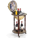 TANGZON 330MM/360MM Globe Drinks Cabinet, Movable Whisky Wine Spirits Bar Cabinet with Tabletop, Bottom Shelf & Wheels, Wine Container Minibar Storage Wooden Cart (No Top, 330MM Globe, 45 x 45 x 88cm)