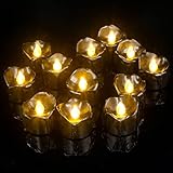 PChero Black LED Tea Light Candles, 12pcs LED Battery Operated Tea Lights Electric Flameless Flickering Tealights for Home Holiday Halloween Themed Party Decoration – Warm Yellow