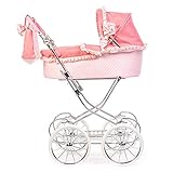 Roma Annie Spanish Style Dolls Pram with Adjustable Handle, Suitable for 3-16 Years, Includes Bag, Magnetic Hood Rosettes, Hood Nets, Optional Accessories, Shopping Tray, Dolls up to 55cm