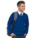 Mischief Ages 3-18 Boys Girls Unisex Unisex School Sweater V Neck Fleece Sweatshirt Uniform + Adult Sizes Royal Blue