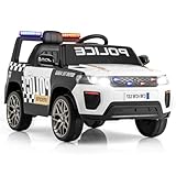Kids Ride on Police Car, 12V Battery Powered Cop Car with Remote Control, Wireless Connection, Radio, Music, USB, Siren Flashing Lights, Toddler Electric Vehicle for Boys Girls 3-8 Years Old (White)
