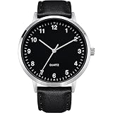 NUOVO Leather Wrist Watch Classic Modern Classic Quartz Watch Easy Read Mens Minimalist Business Casual Watch, Black/White, Casual Dress